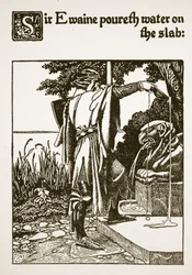 Sir Ewaine vierte agua sobre la losa, ilustración de 